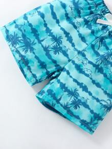 SHEIN 小男童紮染和棕櫚樹印花短褲 - 藍色 - 查看 3