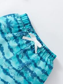 SHEIN 小男童紮染和棕櫚樹印花短褲 - 藍色 - 查看 4