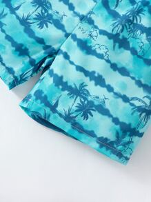 SHEIN 小男童紮染和棕櫚樹印花短褲 - 藍色 - 查看 5
