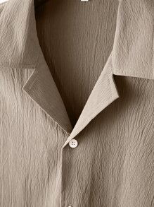 Manfinity Homme Men Lapel Collar Button Front Shirt - Khaki - View 4