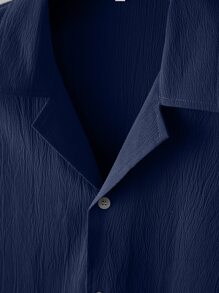 Manfinity Homme Men Lapel Collar Button Front Shirt, Old Money Style - Navy Blue - View 4