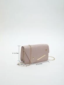 Stitch Detail Metal Decor Flap Chain Square Bag - Khaki - View 3
