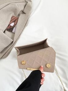 Stitch Detail Metal Decor Flap Chain Square Bag - Khaki - View 4