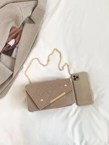 Stitch Detail Metal Decor Flap Chain Square Bag - Khaki - View 6
