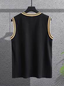 Manfinity Campus Court Men Letter Graphic Striped Trim Basketball Jersey - Black - View 2