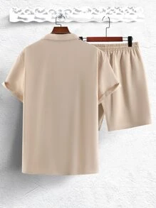 Manfinity Homme Men 1pc Flap Pocket Shirt & 1pc Drawstring Waist Shorts - Apricot - View 2