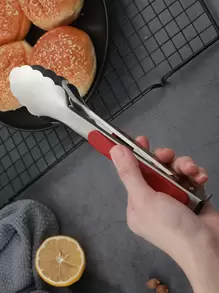 1pc Stainless Steel Food Tongs, Two Tone Thickened Grilling Food Tongs