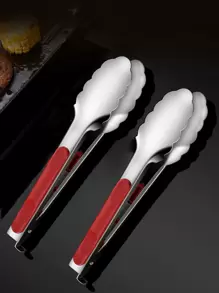 1pc Stainless Steel Food Tongs, Two Tone Thickened Grilling Food Tongs