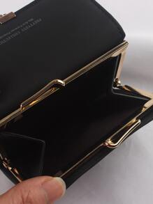 PRETTYZYS Foldable Snap Closure Women's Short Wallet, Solid Color With Leaf Pendant, Multi-functional Coin Purse And Card Holder - Black - View 3