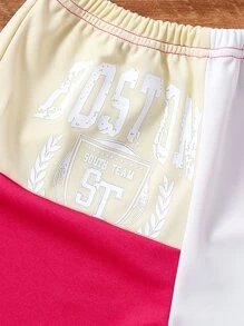 Girls Solid Tank Top & Letter Graphic Shorts - Multicolor - View 3