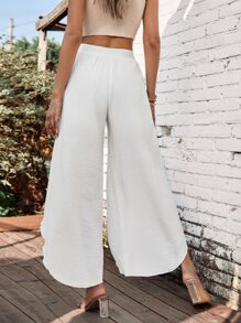 SHEIN LUNE Solid Tulip Hem Wide Leg Trousers - White - View 2