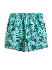 Manfinity Swimmode Men Allover Print Drawstring Waist Swim Trunks - Mint Green - View 3