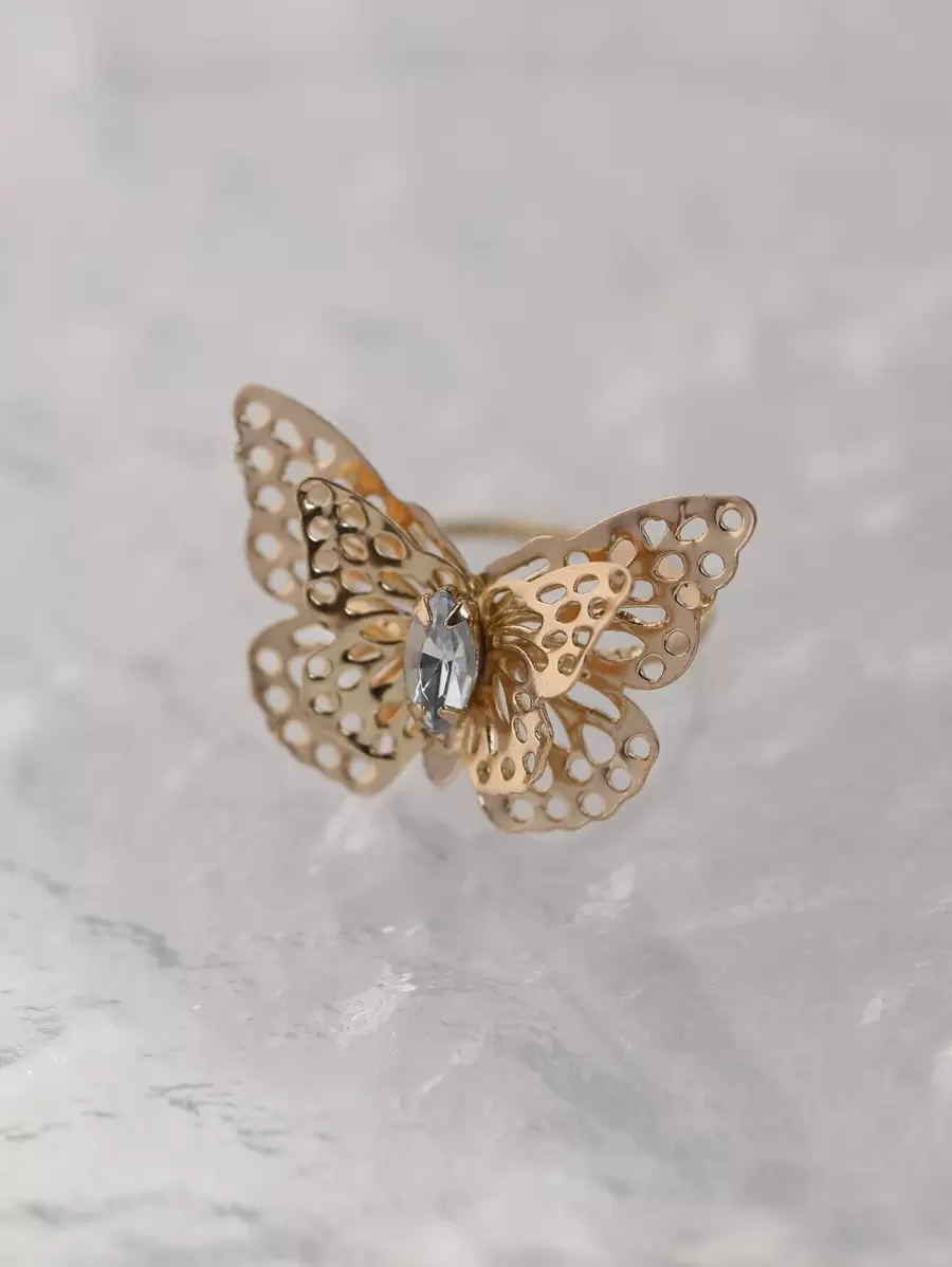 Hollow Out Butterfly Decor Ring - Yellow Gold - View 1