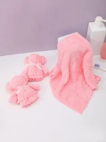 1pc Polyester Face Towel, Pink Facial Cleaning Cloth For Bathroom - Pink - View 2