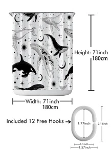 1入組裝滌綸浴簾鯨魚圖案防水浴簾內襯 - 黑與白 - 查看 2