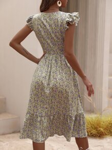 Breezaya Vestido largo con estampado de pequeñas flores y volante en el bajo para mujer - Multicolor - Ver 2