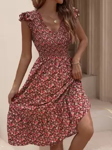 Breezaya Vestido con estampado floral bajo con fruncido - Multicolor - Ver 5