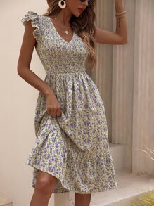 Breezaya Vestido largo con estampado de pequeñas flores y volante en el bajo para mujer - Multicolor - Ver 6