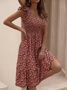 Breezaya Vestido con estampado floral bajo con fruncido - Multicolor - Ver 6