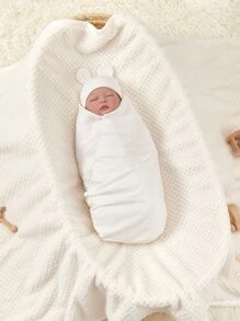 1 件婴儿纯色襁褓毯和 1 件情人节爱心帽子 - 白色 - 查看 2