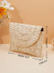 Minimalist Flap Straw Bag - Beige - View 4