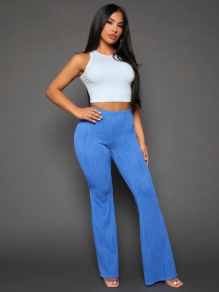 SHEIN SXY Solid Textured Flare Leg Pants | SHEIN