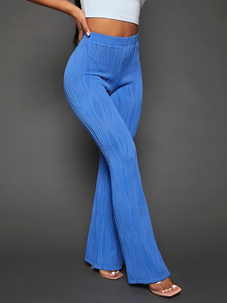 SHEIN SXY Solid Textured Flare Leg Pants | SHEIN