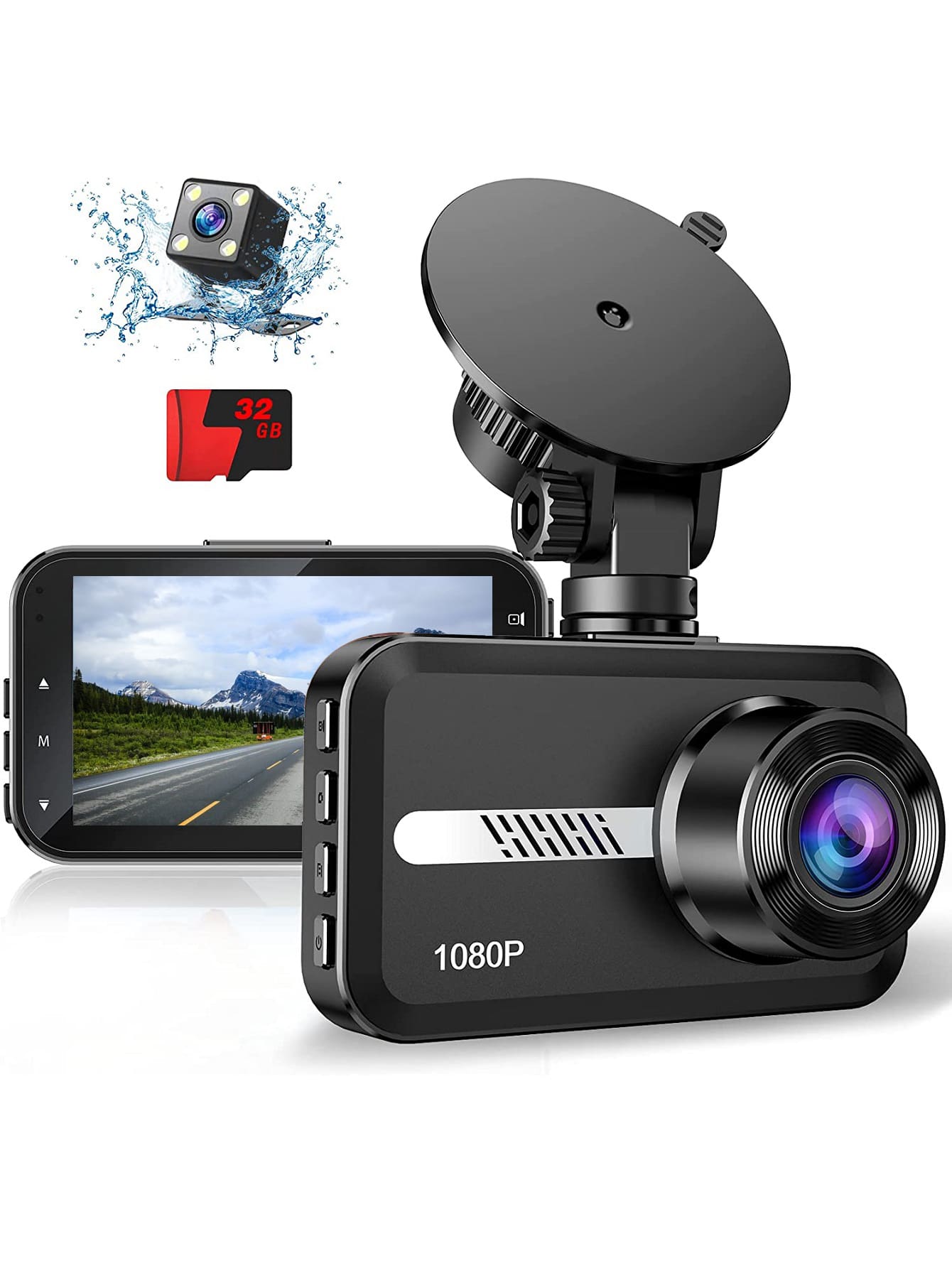Car Dash Cam Front And Rear FHD1080P Dash Camera With 32G SD Card - Black - View 1