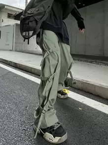 Manfinity EMRG Lỏng lẻo phù hợp Nam Chi tiết nút buộc Quần chân thẳng - xanh quân đội - Xem 1