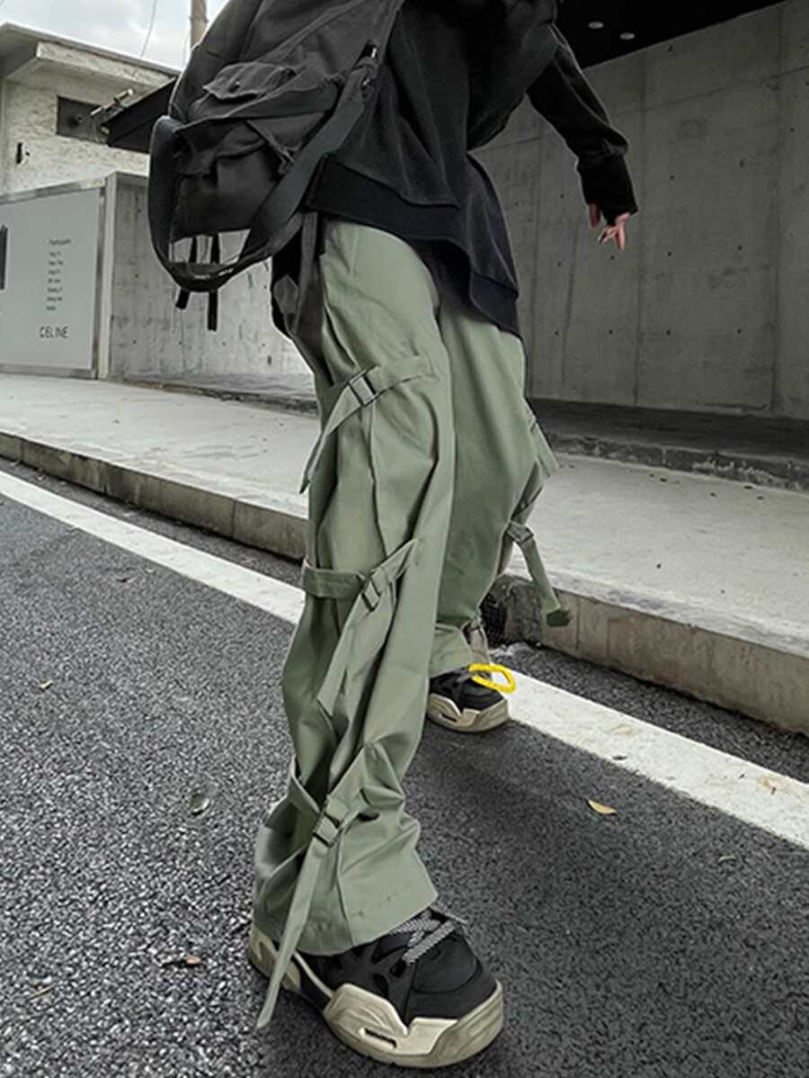 Manfinity EMRG Lỏng lẻo phù hợp Nam Chi tiết nút buộc Quần chân thẳng - xanh quân đội - Xem 1