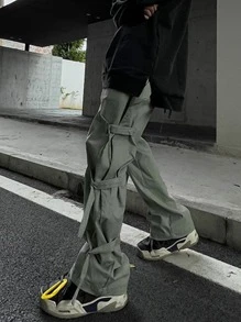 Manfinity EMRG Lỏng lẻo phù hợp Nam Chi tiết nút buộc Quần chân thẳng - xanh quân đội - Xem 3