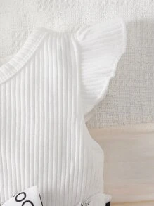 Bebé Vestido con estampado de vaca ribete con fruncido con lazo delantero - Blanco - Ver 5