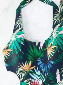 SHEIN Swim Tropical Print Cut Out Halter One Piece Swimsuit With Beach Skirt,Summer Beach - Multicolor - View 6