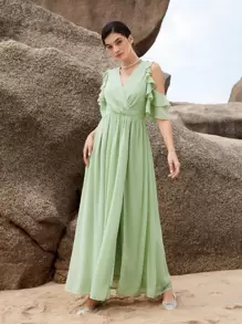 SHEIN Belle 1入組挖肩荷葉邊伴娘洋裝 - 薄荷綠 - 查看 6