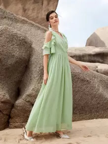SHEIN Belle 1入組挖肩荷葉邊伴娘洋裝 - 薄荷綠 - 查看 1