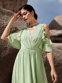 SHEIN Belle 1入組挖肩荷葉邊伴娘洋裝 - 薄荷綠 - 查看 3