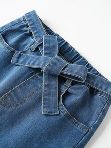 Girls Belted Flare Leg Jeans - Dark Wash - View 4