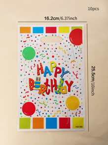 10 件装派对礼品袋节日糖果袋，带有彩虹色生日快乐图案，塑料，圣诞节 - 彩色 - 查看 3