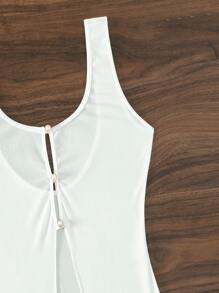 Vestido cover up unicolor de muslo con abertura - Blanco - Ver 4