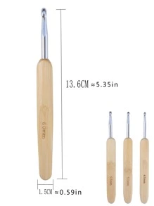 4pcs Bamboo Handle Crochet Needle - Multicolor - View 4