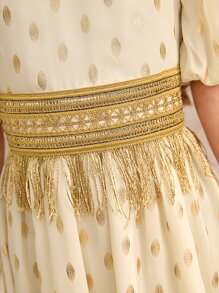 SHEIN 十幾歲女孩 1件金點印花泡泡袖連衣裙 - 米色 - 查看 6