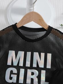 SHEIN 女孩吊帶上衣和字母圖案網紗上衣和鐳射短褲 - 彩色 - 查看 4