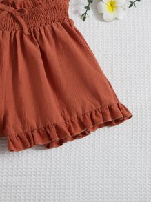 SHEIN Chicas Shorts de cintura con volante bajo con fruncido - Óxido marrón - Ver 4