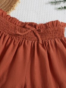 SHEIN Chicas Shorts de cintura con volante bajo con fruncido - Óxido marrón - Ver 5