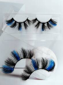 1 Pair Colored False Eyelashes, Blue, 25mm, Thick & Soft, Reusable, Suitable For Holidays And Party Makeup - Multicolor - View 2