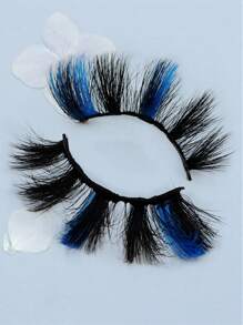 1 Pair Colored False Eyelashes, Blue, 25mm, Thick & Soft, Reusable, Suitable For Holidays And Party Makeup - Multicolor - View 4