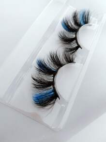 1 Pair Colored False Eyelashes, Blue, 25mm, Thick & Soft, Reusable, Suitable For Holidays And Party Makeup - Multicolor - View 7