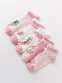 5pairs Toddler Girls Flower Print Ankle Socks - Multicolor - View 1