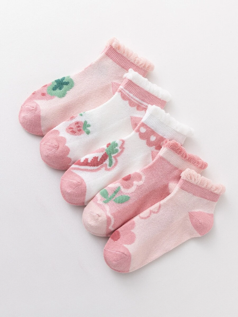 5pairs Toddler Girls Flower Print Ankle Socks - Multicolor - View 1