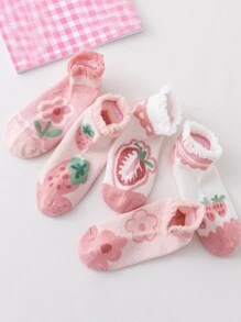 5pairs Toddler Girls Flower Print Ankle Socks - Multicolor - View 3